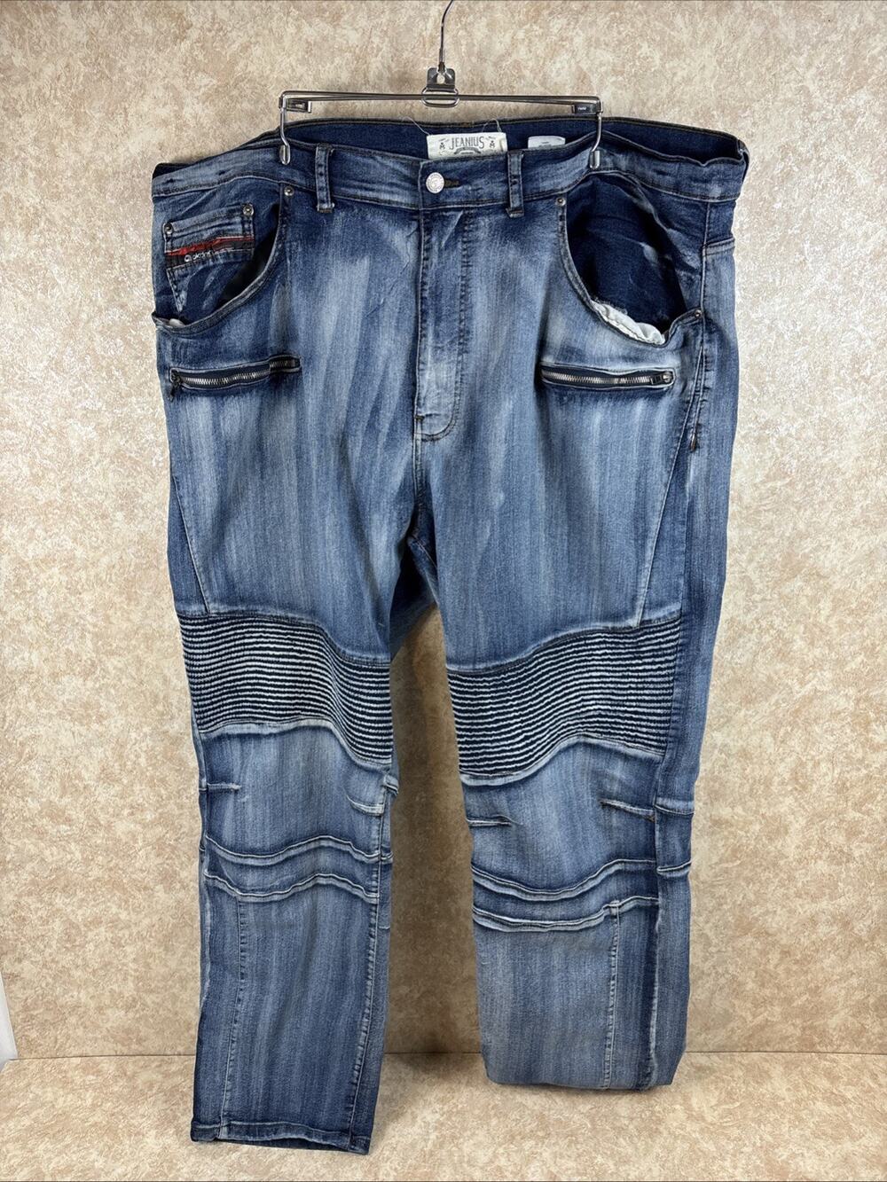 AKDEMIKS Jeanius Blue Jeans Men's 46 Ribbed Leg Stretch Denim JJT